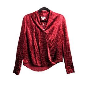 L'Agence Womens Blouse Red Long Sleeve Surplice Faux Wrap Burnout Velvet XS New